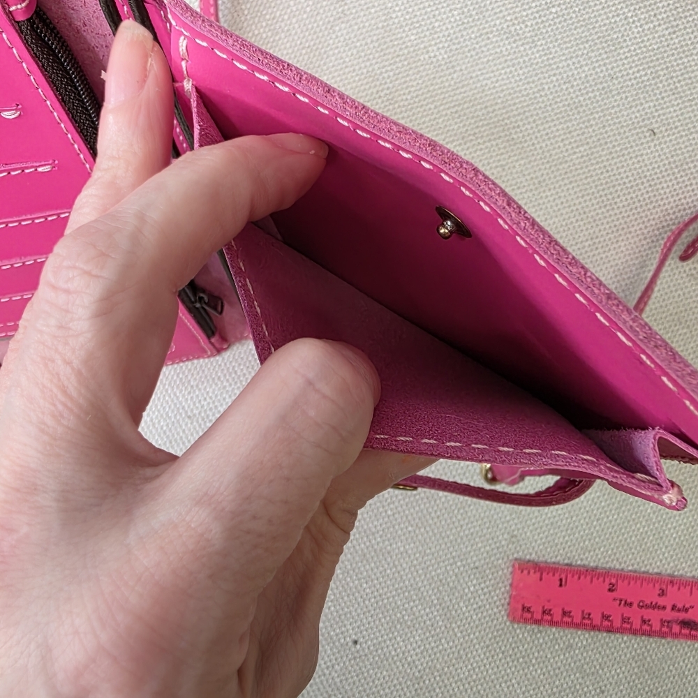 Planner Perfect Hot Pink Leather Everyday Traveler’s Notebook Crossbody Wallet - Picture 12 of 12